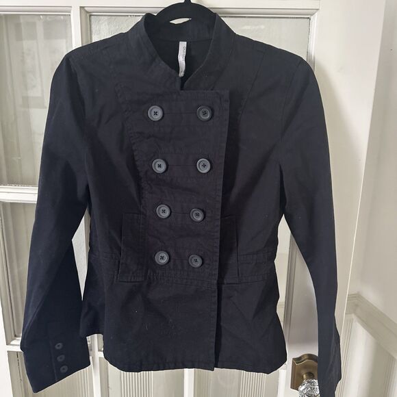 Old Navy Pea Coat Black Jacket Womens Medium Cotton - Picture 1 of 11